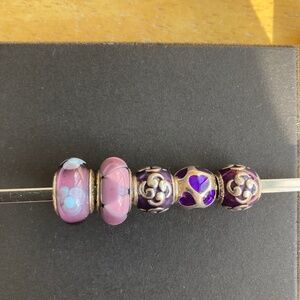 Pandora Purple Murano and enamel beads (5)